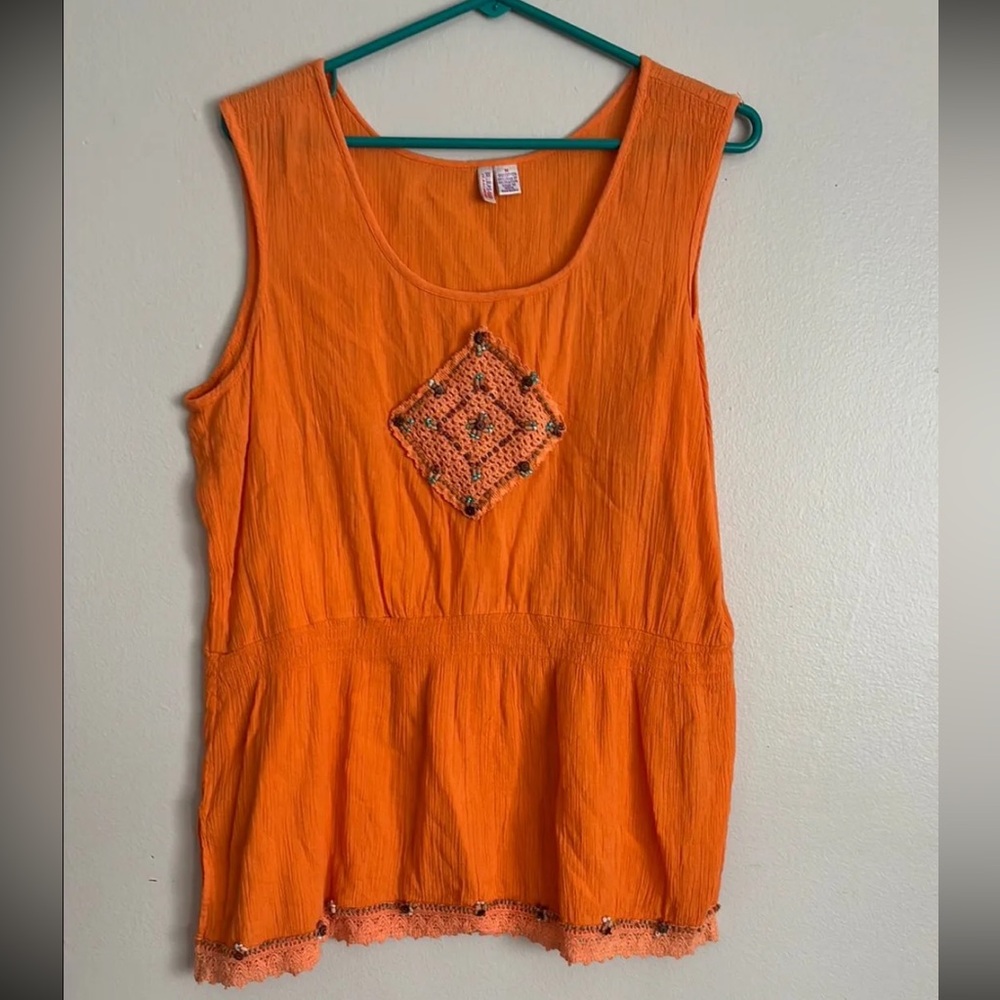 Beaded island cotton linen tank